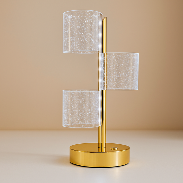 Luxury 3-Tier Crystal Acrylic LED Lamp – Golden Base