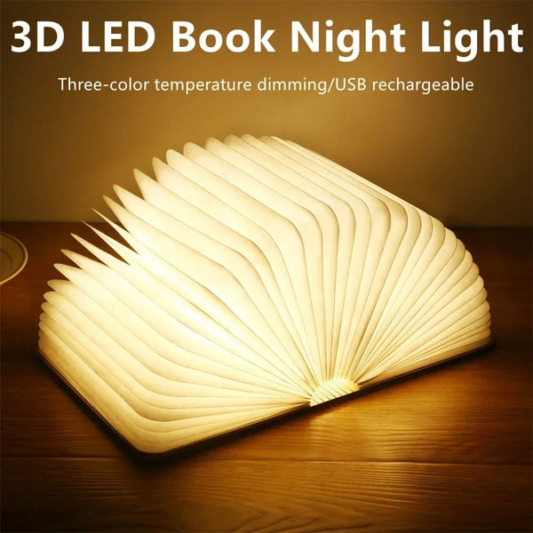 3D Folding Wooden Book Light – Warm White LED Night Lamp for Bedroom & Gifts (10cm by 8cm)