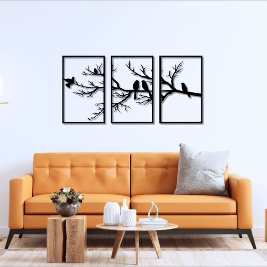 Birds and Branch Tree of Life 3 Panels Wall Art