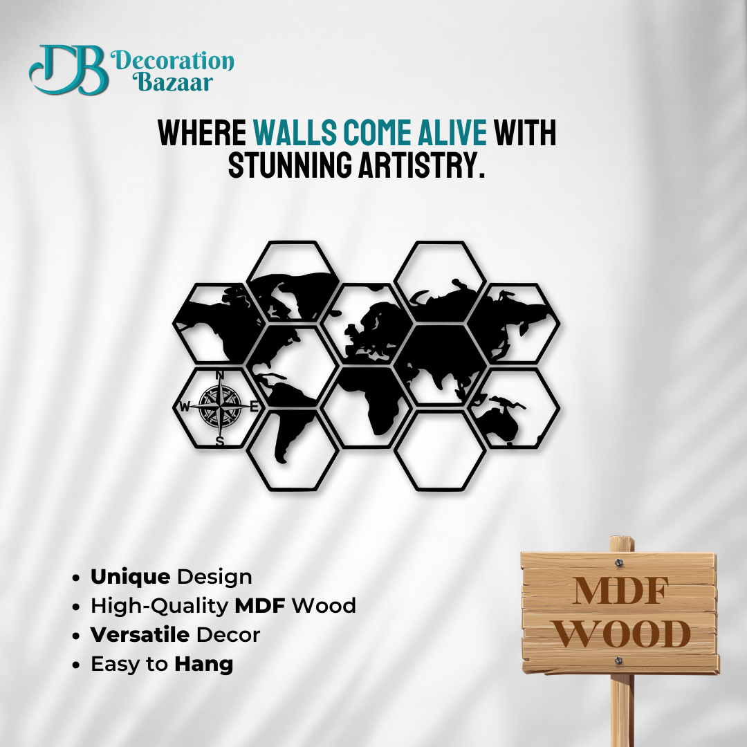 Hexagonal World Map Wall Decoration