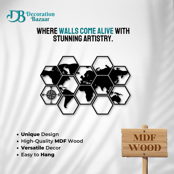 Hexagonal World Map Wall Decoration