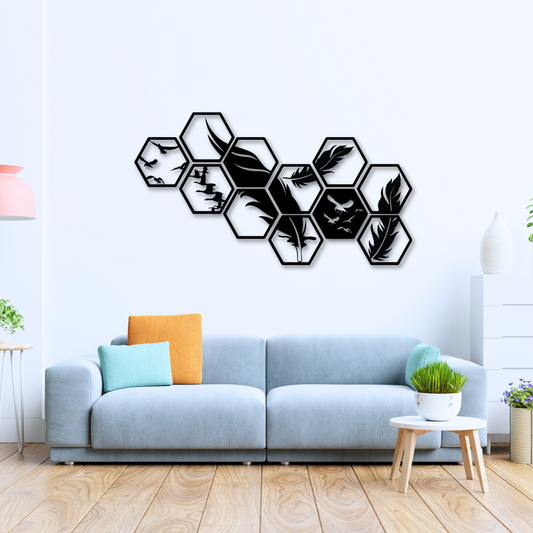 Feather Wall Decoration with Flying Birds