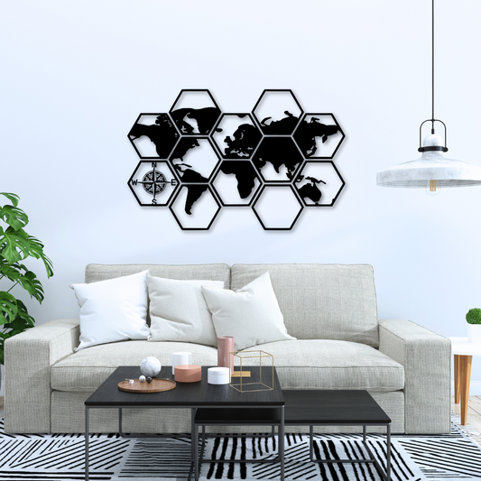 Hexagonal World Map Wall Decoration