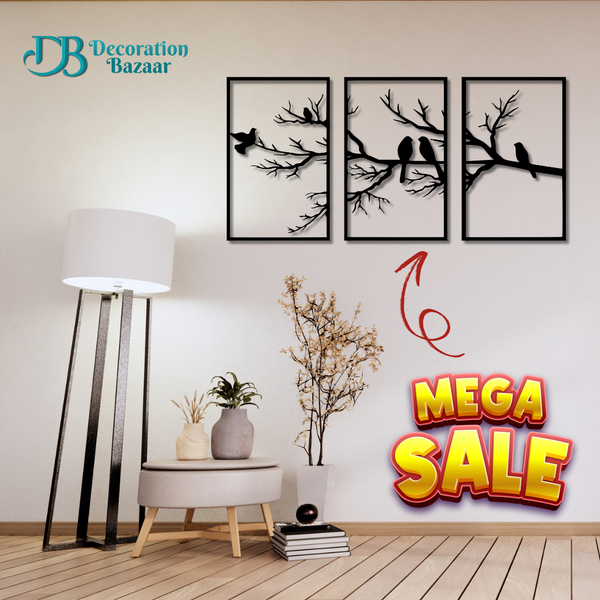 Birds and Branch Tree of Life 3 Panels Wall Art