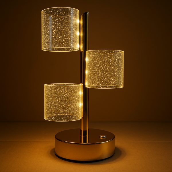 Luxury 3-Tier Crystal Acrylic LED Lamp – Golden Base