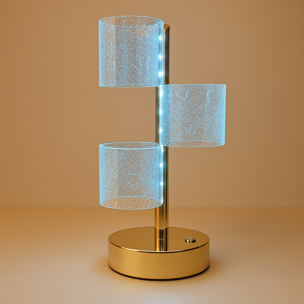 Luxury 3-Tier Crystal Acrylic LED Lamp – Golden Base