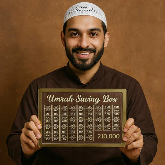 Umrah Saving Box – Wooden Umrah Saving Box – 280 Days Savings Plan – Islamic Halal Money Jar for Hajj & Umrah
