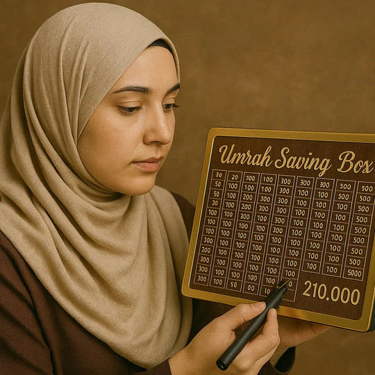 Umrah Saving Box – Wooden Umrah Saving Box – 280 Days Savings Plan – Islamic Halal Money Jar for Hajj & Umrah