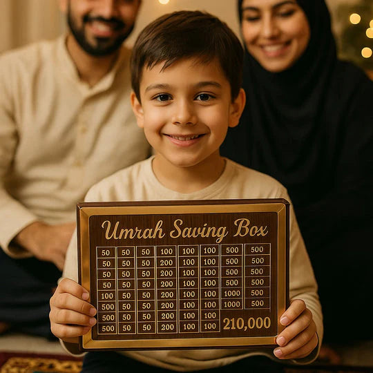 Umrah Saving Box – Wooden Umrah Saving Box – 280 Days Savings Plan – Islamic Halal Money Jar for Hajj & Umrah