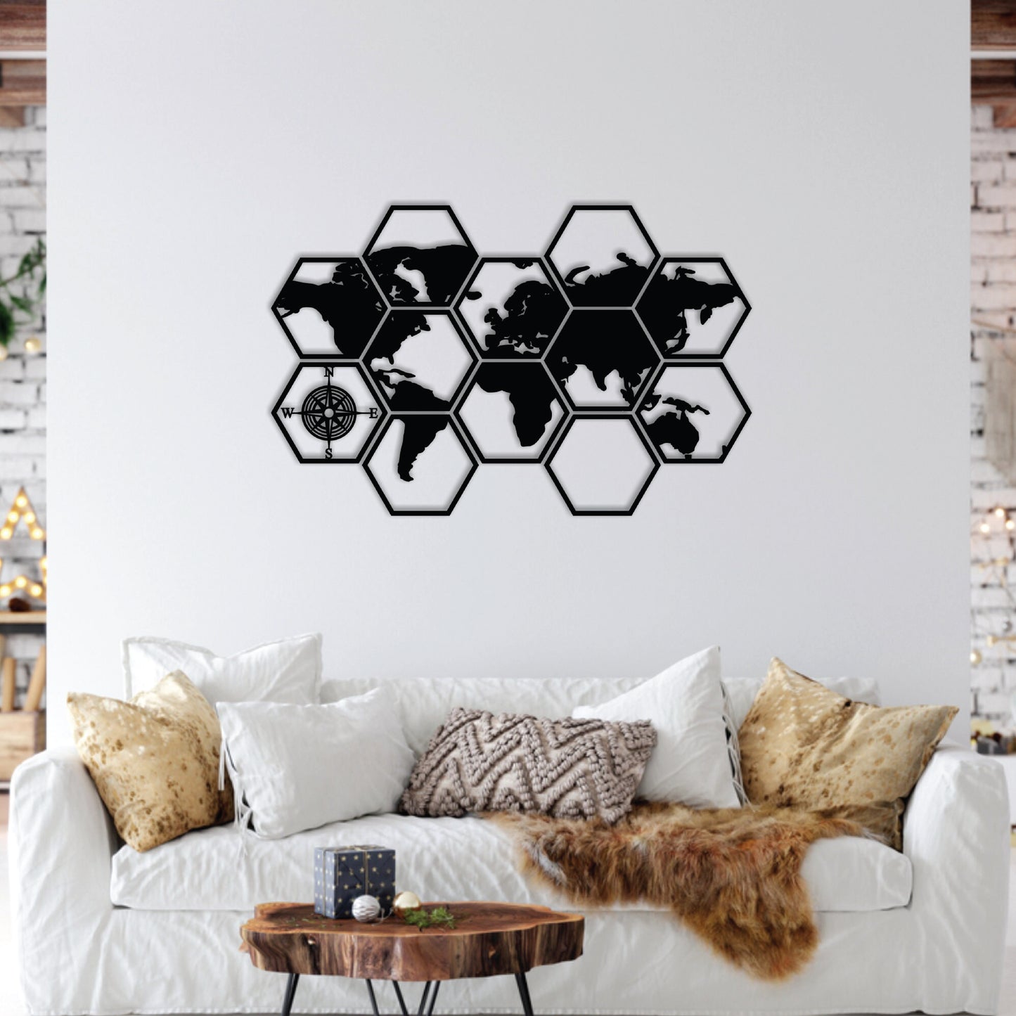Hexagonal World Map Wall Decoration