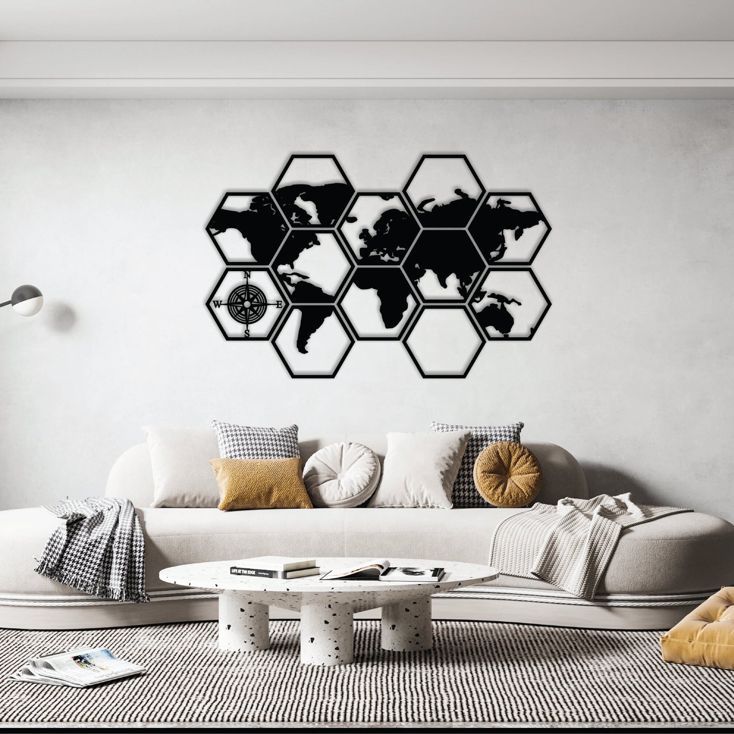 Hexagonal World Map Wall Decoration