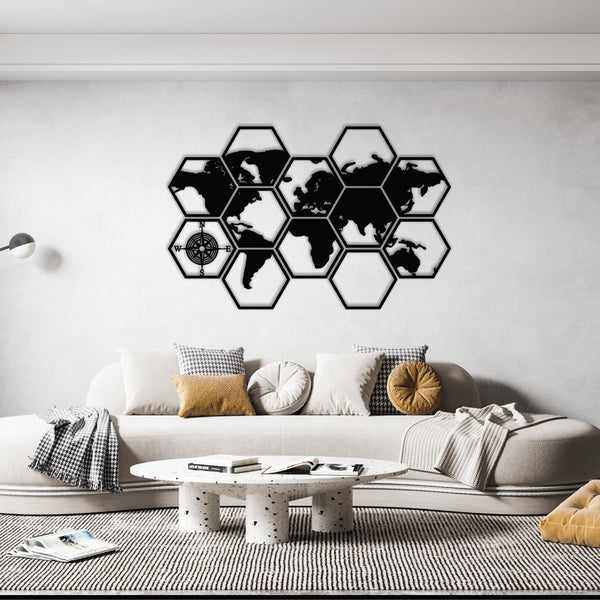 Hexagonal World Map Wall Decoration