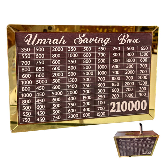 Umrah Saving Box – Wooden Umrah Saving Box – 280 Days Savings Plan – Islamic Halal Money Jar for Hajj & Umrah