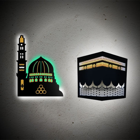Kaaba & Masjid-e-Nabvi Wall Art Set – Islamic Home Decoration (Premium 2-Piece Collection)