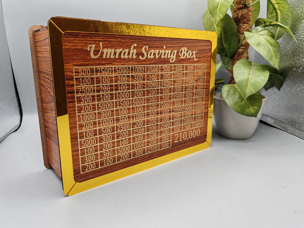 Umrah Saving Box – Wooden Umrah Saving Box – 280 Days Savings Plan – Islamic Halal Money Jar for Hajj & Umrah