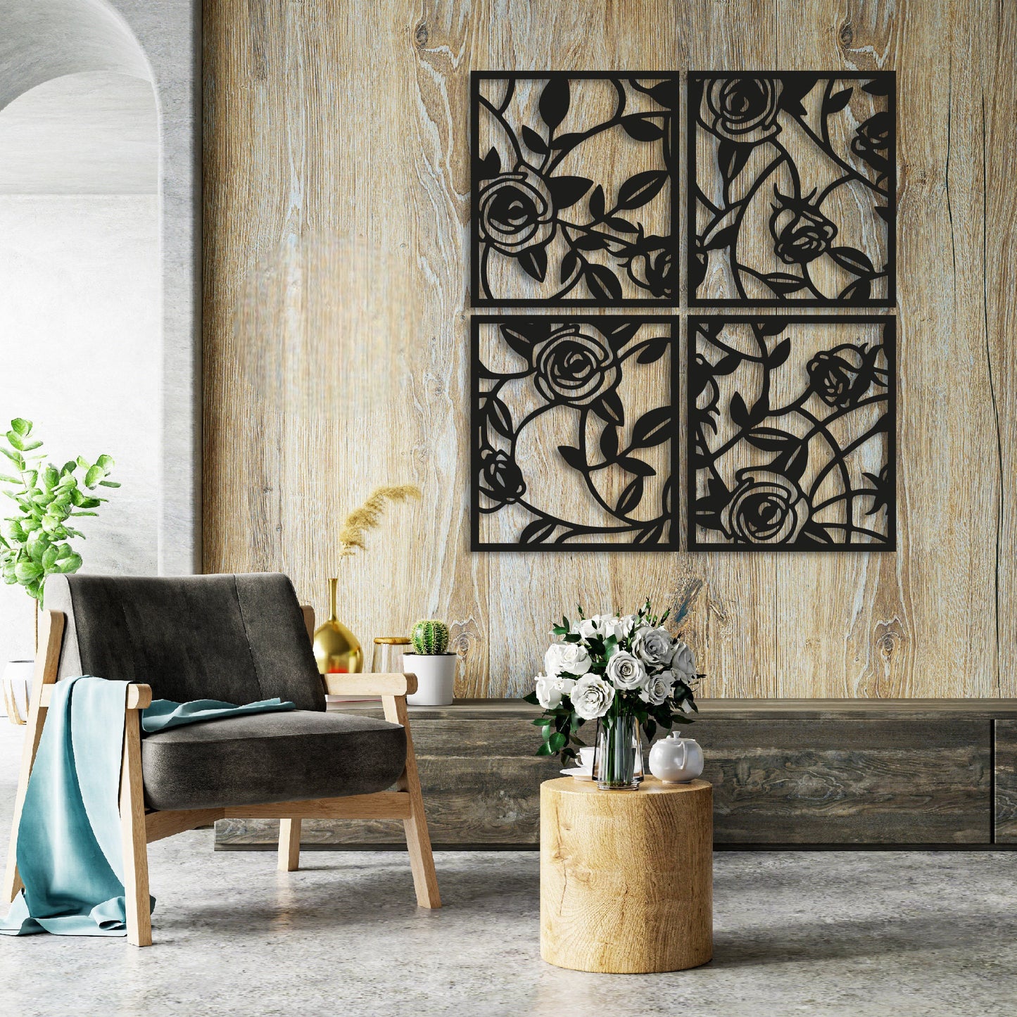 4 Packs Modern Abstract Flower Wall Art Decoration