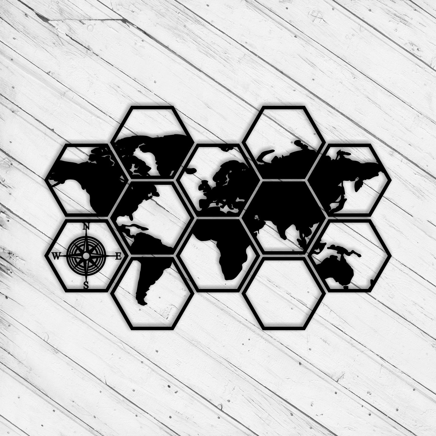 Hexagonal World Map Wall Decoration