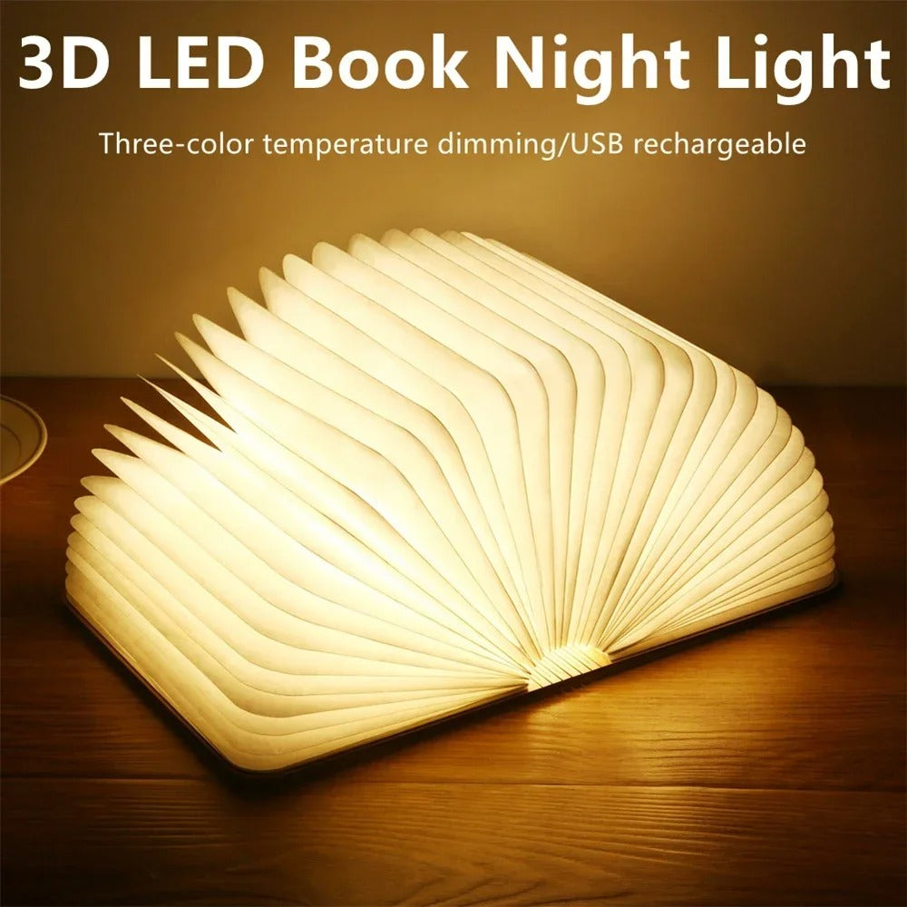 3D Folding Wooden Book Light – Warm White LED Night Lamp for Bedroom & Gifts (10cm by 8cm)