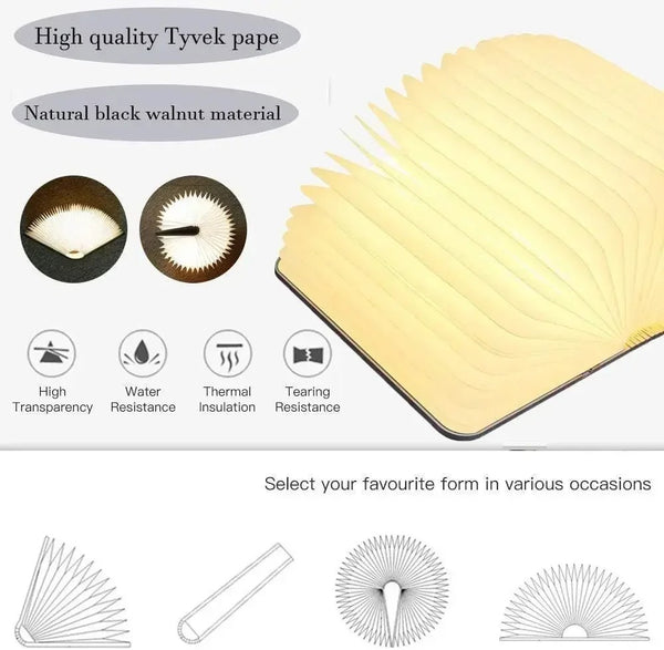3D Folding Wooden Book Light – Warm White LED Night Lamp for Bedroom & Gifts (10cm by 8cm)