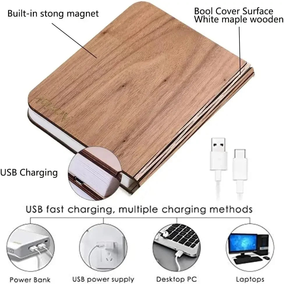 3D Folding Wooden Book Light – Warm White LED Night Lamp for Bedroom & Gifts (10cm by 8cm)