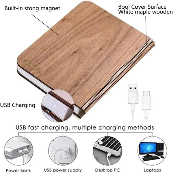 3D Folding Wooden Book Light – Warm White LED Night Lamp for Bedroom & Gifts (10cm by 8cm)